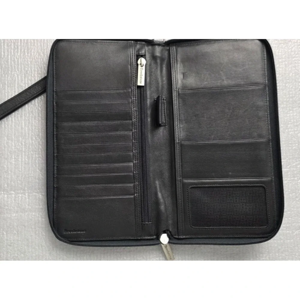 Brookstone Travel Wallet Soft Black Nappa Leather For Passport Air Tickets Cards